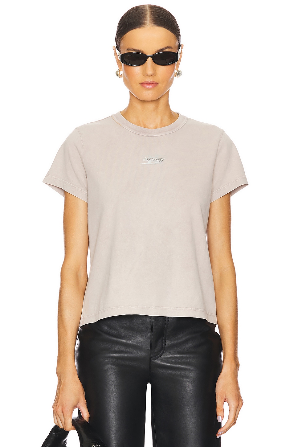 

Укороченная футболка с логотипом-лезвием Alexander Wang, цвет washed oyster