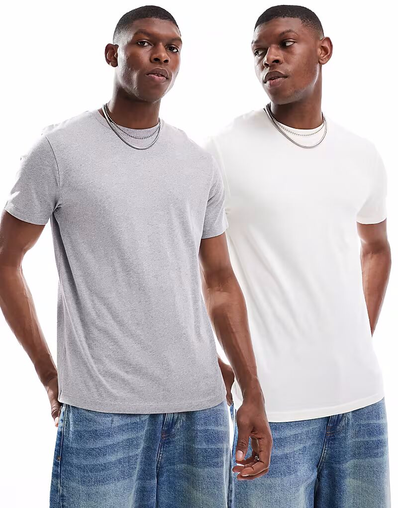 

Комплект из 2 футболок с круглым вырезом ASOS DESIGN Essential серого и кремового цветов