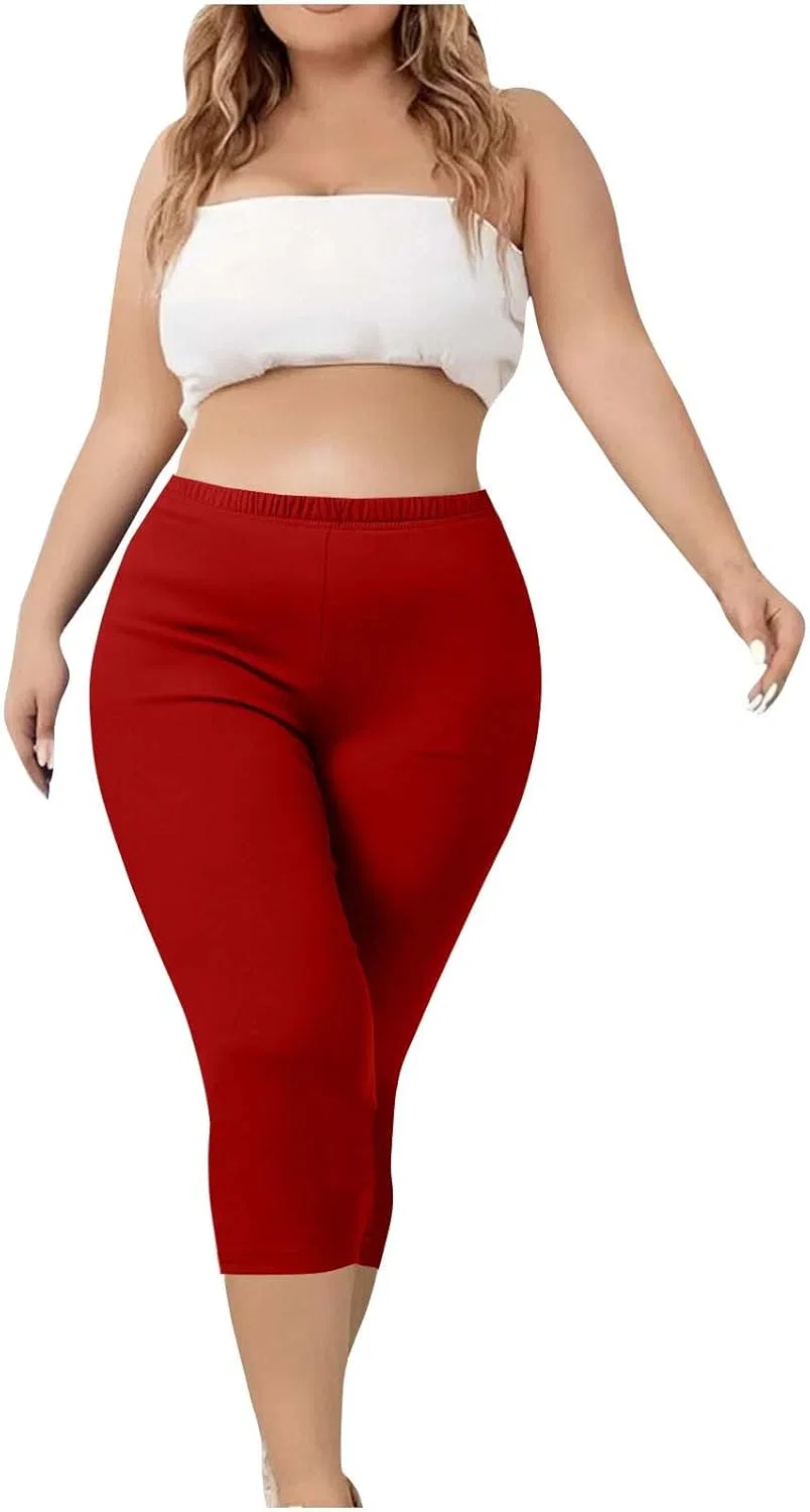 Капри женские plus size, эластичный пояс, бренд Generic, красный — фото 2