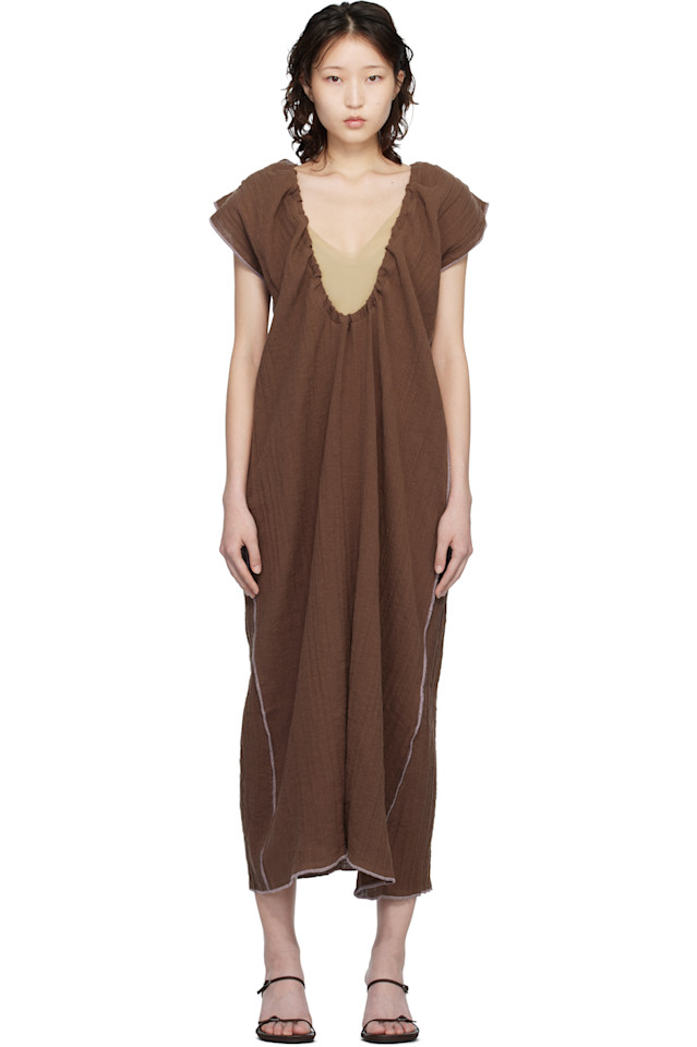 

Baserange Длинное коричневое платье из жатого льна