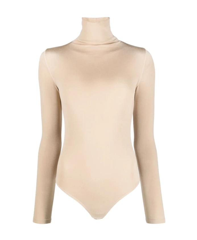 

Бежевый трикотажный топ с высоким воротником Wolford, бежевый