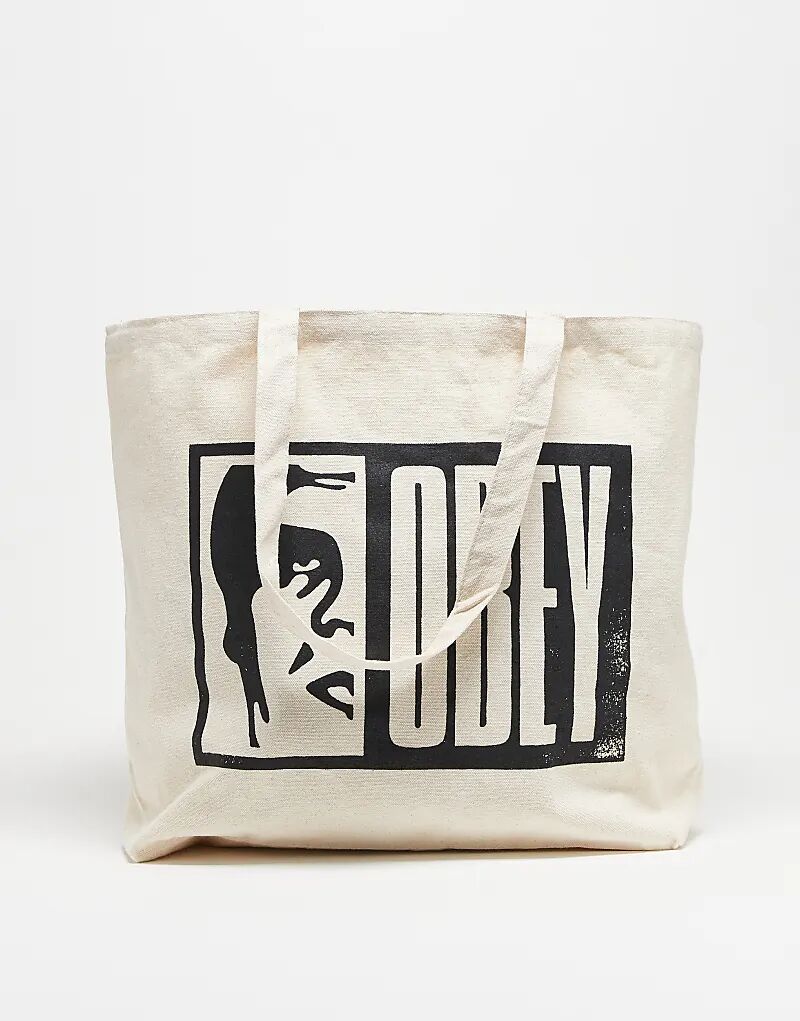 

Сумка-шоппер с логотипом Obey Povely Half Icon в кремово-белом цвете