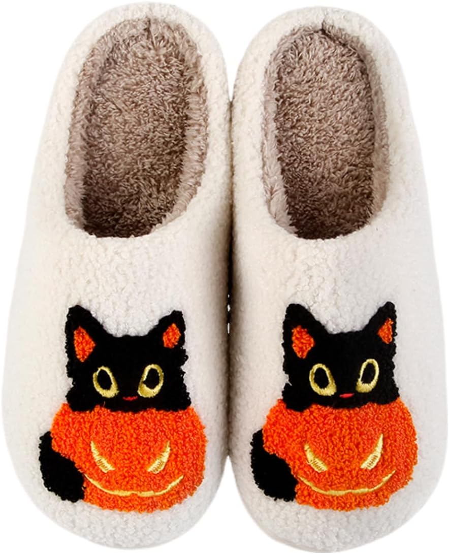 

Тапочки с тыквами на Хэллоуин для женщин и мужчин, уютные плюшевые тапочки с эффектом памяти для дома для пары Poispois, Pumpkin/A-1