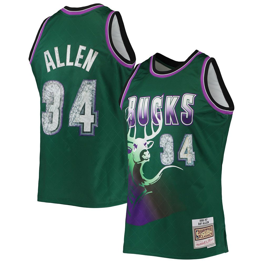 

Мужская майка Mitchell & Ness Ray Allen Green Milwaukee Bucks 1996-97 Hardwood Classics, посвященная 75-летию Diamond Swingman, цвет Buk Green