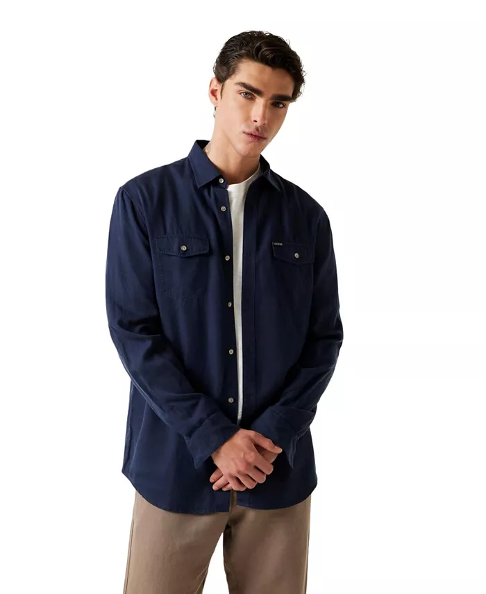 

Мужская постиранная флюидная рубашка Guess, синий