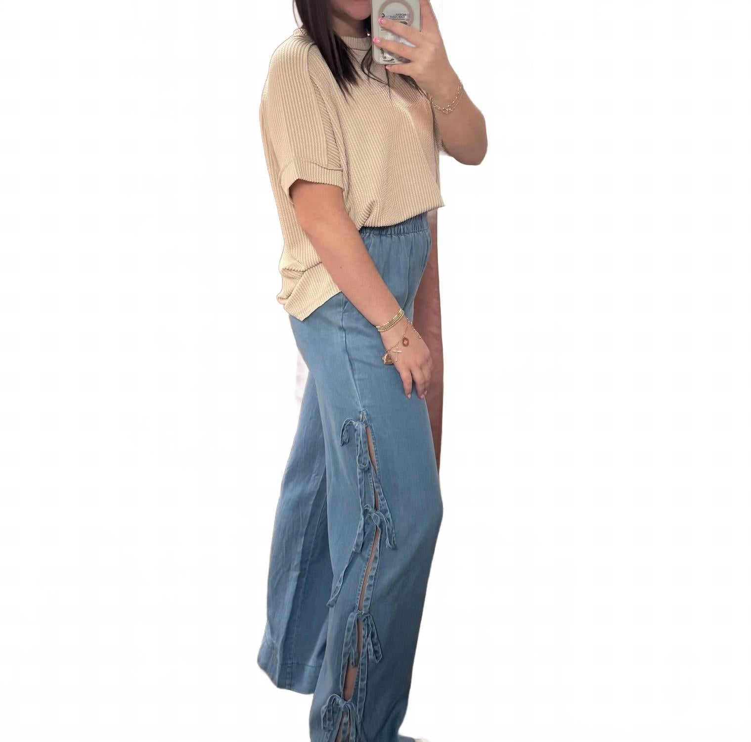 

Брюки с бантом и широкими штанинами в синем цвете Entro