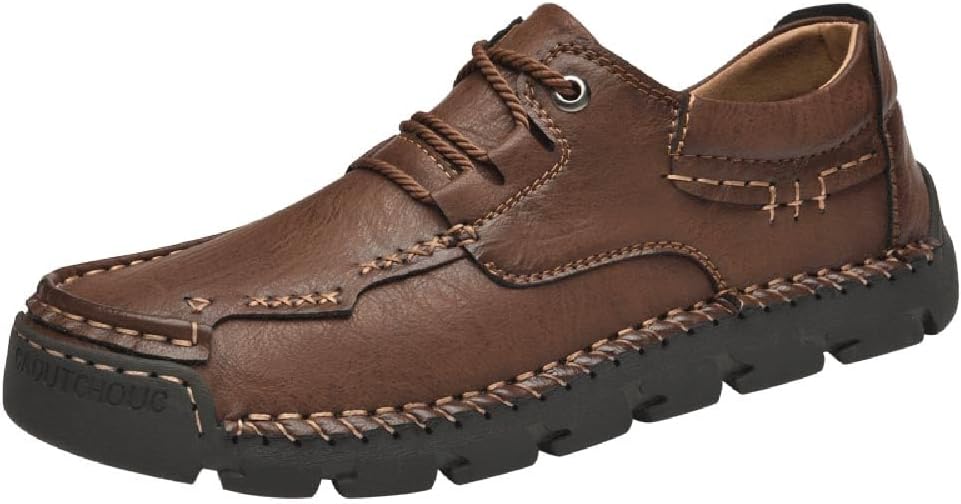 

Мужские повседневные кожаные туфли Ручная строчка Модные классические лоферы Легкие шнурованные Нескользящие износостойкие туфли Asifn, коричневый