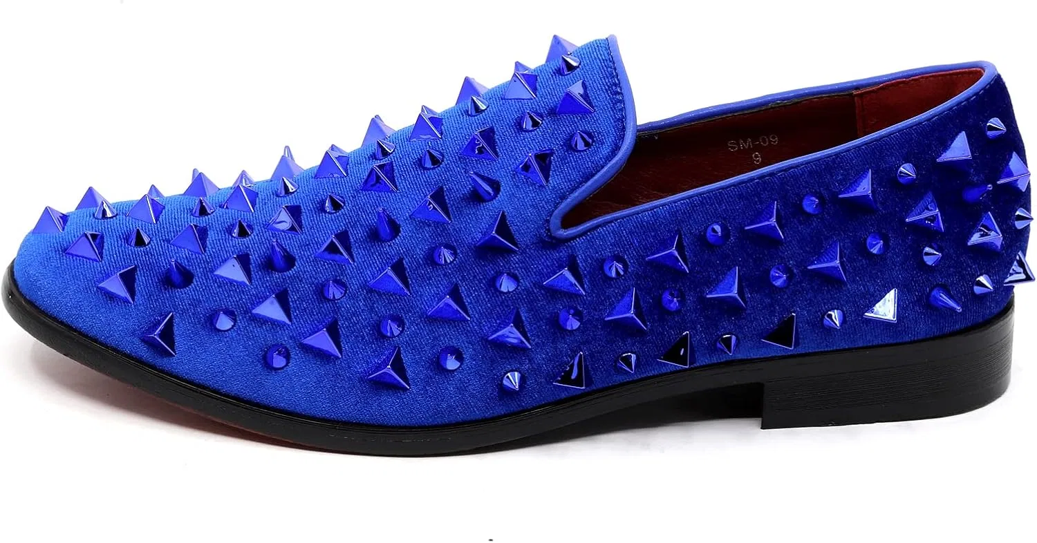 Мужские бархатные слипоны Metrocharm для смокинга с шипами, модель SM-09, Blue — фото 4
