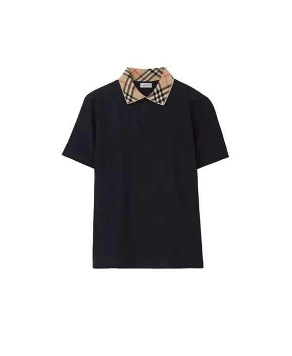 Рубашка-поло Burberry хлопковая с клетчатым воротником, Navy — фото 4