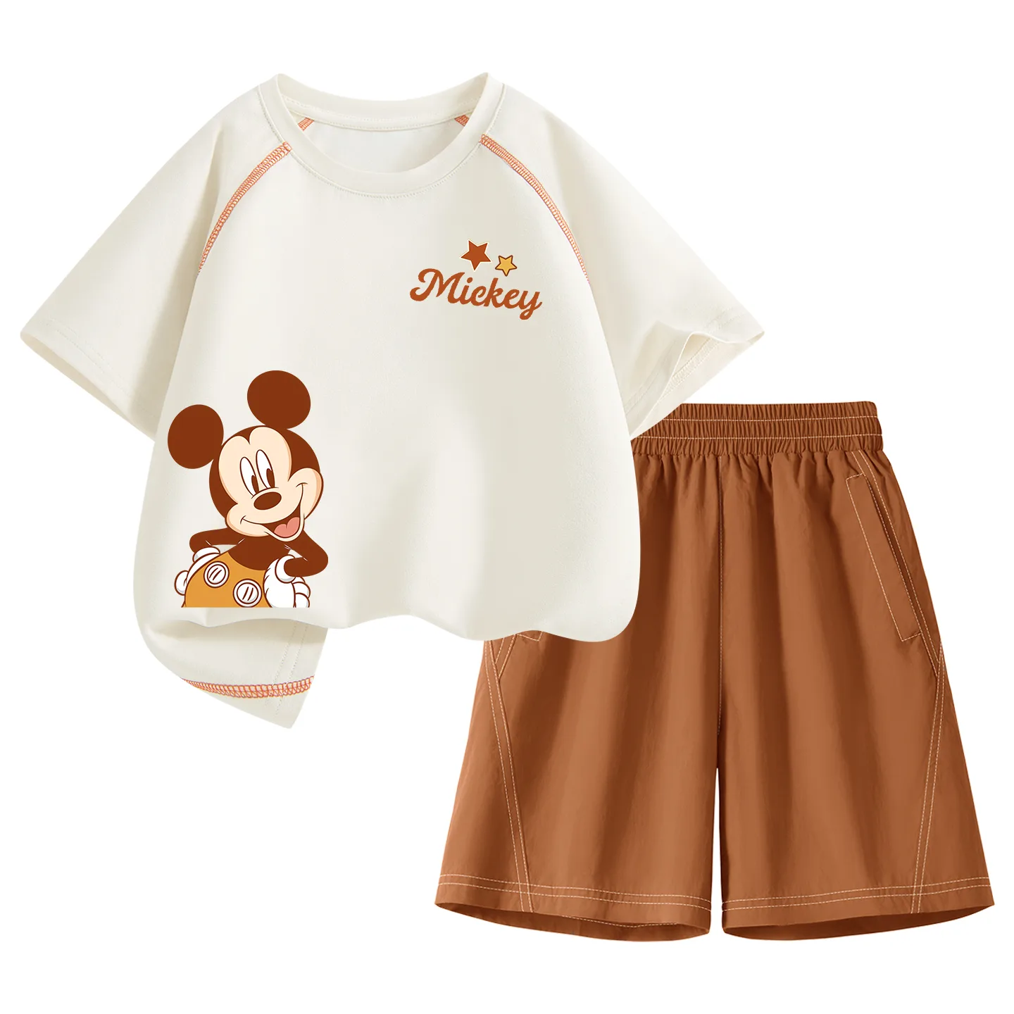 Детская спортивная футболка с круглым вырезом Disney, Di Natural Milk White Orange+Solid Color Milk White Orange — фото 3