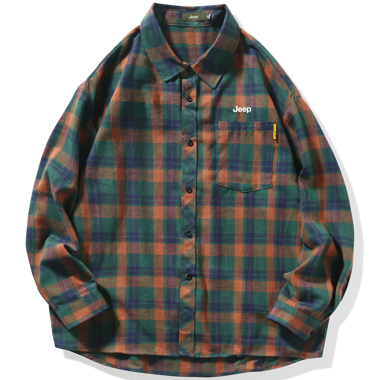 

Рубашка Unisex Lapel Moderate Workwear Jeep, зеленый оранжевый plaid