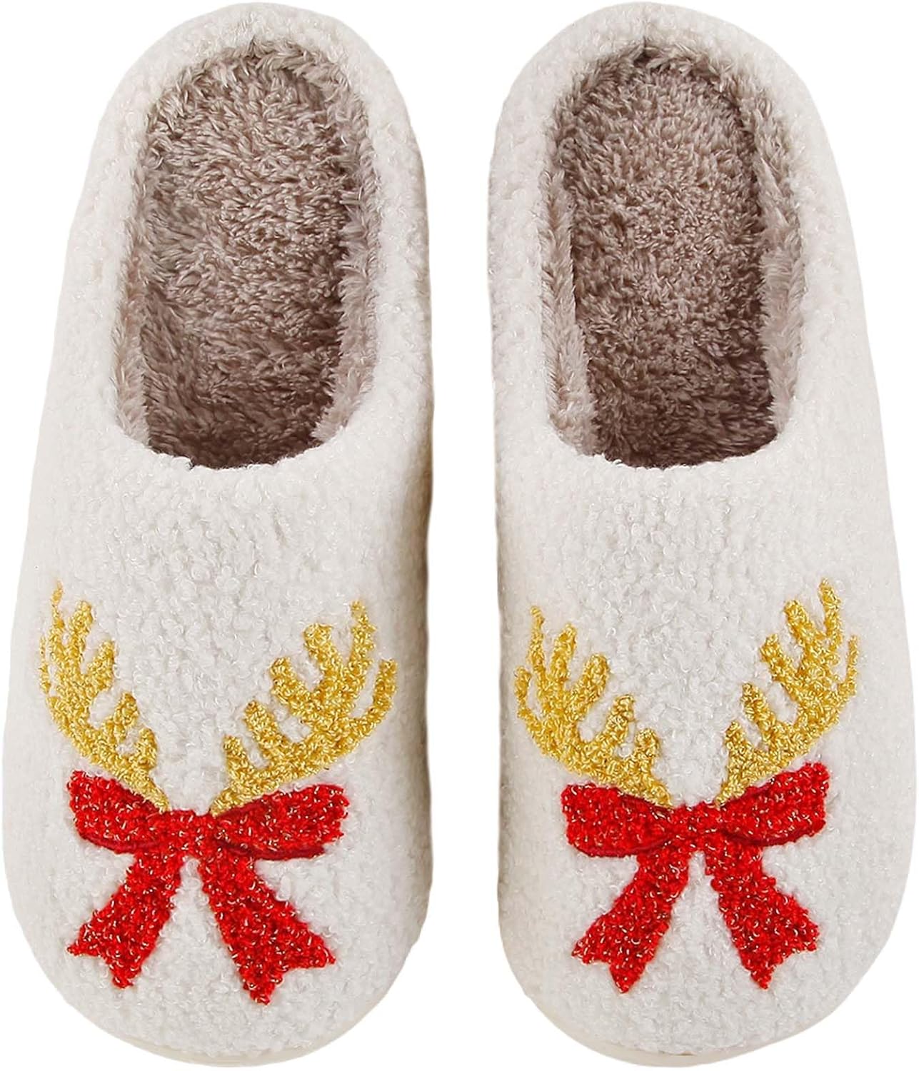 

Женские и мужские тапочки Ретро с эффектом памяти, милые мультяшные плюшевые, пушистые, с теплой меховой подкладкой, для дома, зимняя обувь Hipiniss, Bow Christmas