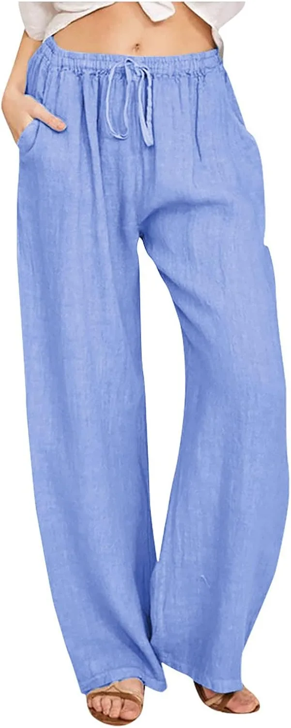 

Женские хлопковые льняные брюки 2024 с высокой талией и карманами