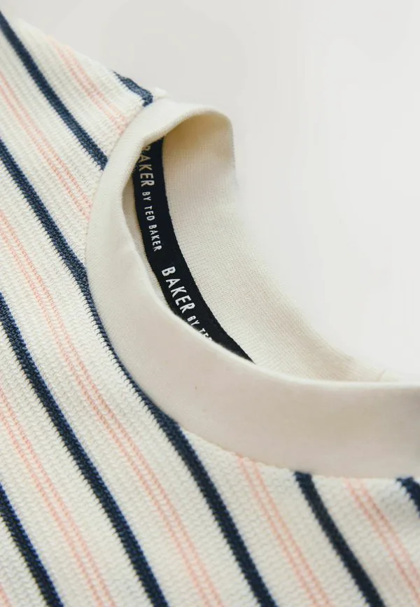 Футболка стандартного кроя с текстурированным полосатым принтом Baker By Ted Baker, Stone Grey Red — фото 4