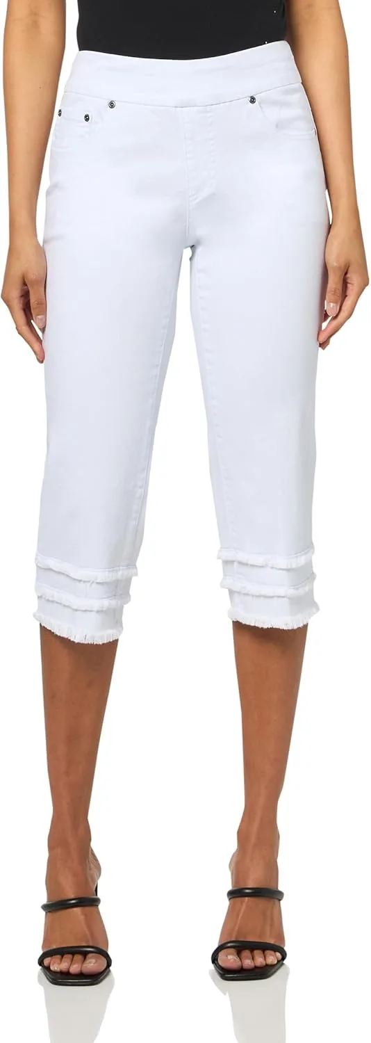 

Джинсы-капри с широким поясом и бахромой SLIM-SATION