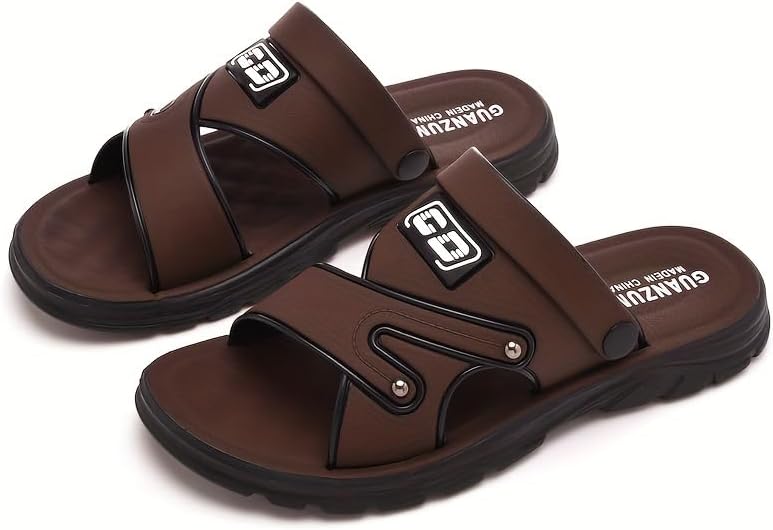 

Мужские сандалии-тапочки Hhhchpm с алфавитным дизайном, универсальные, противоскользящие, пляжная обувь для лета и активного отдыха на улице, темно-коричневый