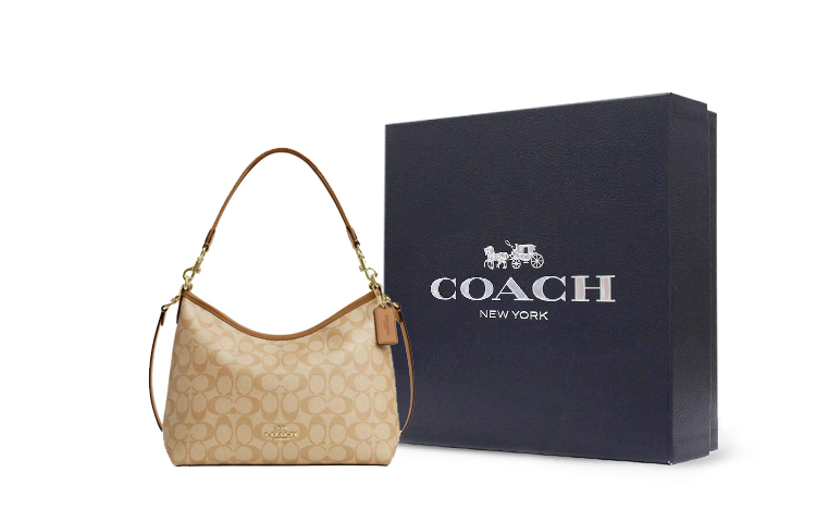 

COACH Сумка-хобо из лакированного холста с кожаными вставками