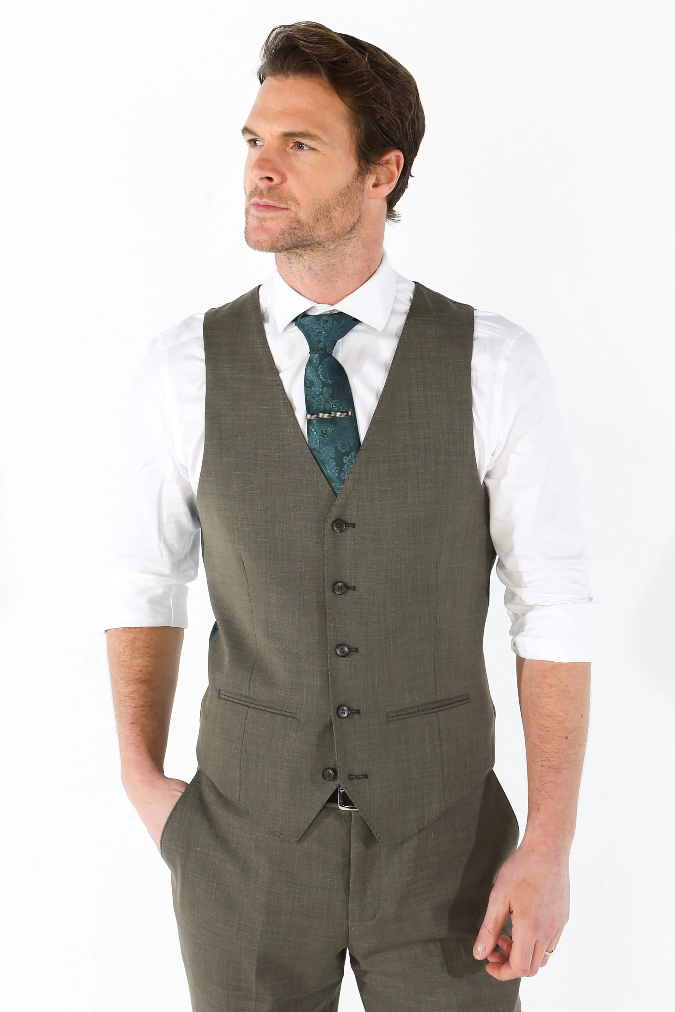 

Курт Tailored Fit однотонный жилет шалфейно-зеленого цвета Paul Andrew