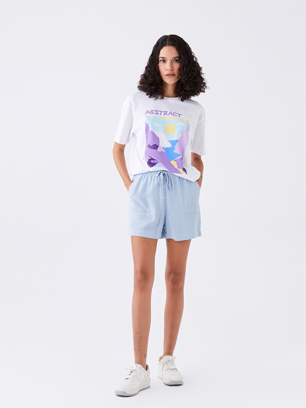

Однотонные женские шорты стандартного кроя из смесового льна LCW Casual, сизый