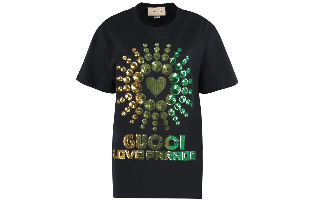 

Футболка женская Gucci, черный / зеленый / золотой
