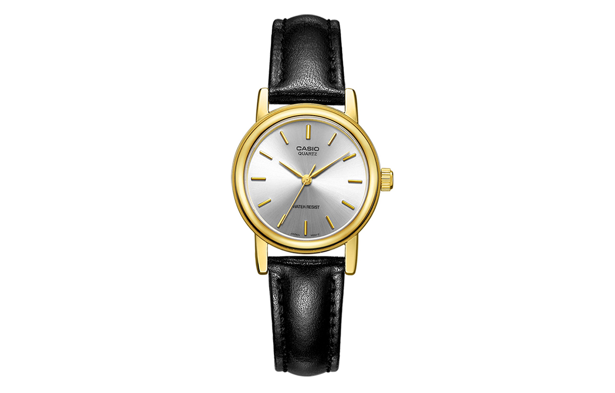 

CASIO Часы Women's Standard Series Gold Watch LTP-1095Q-7A, Silver Dial Black Strap