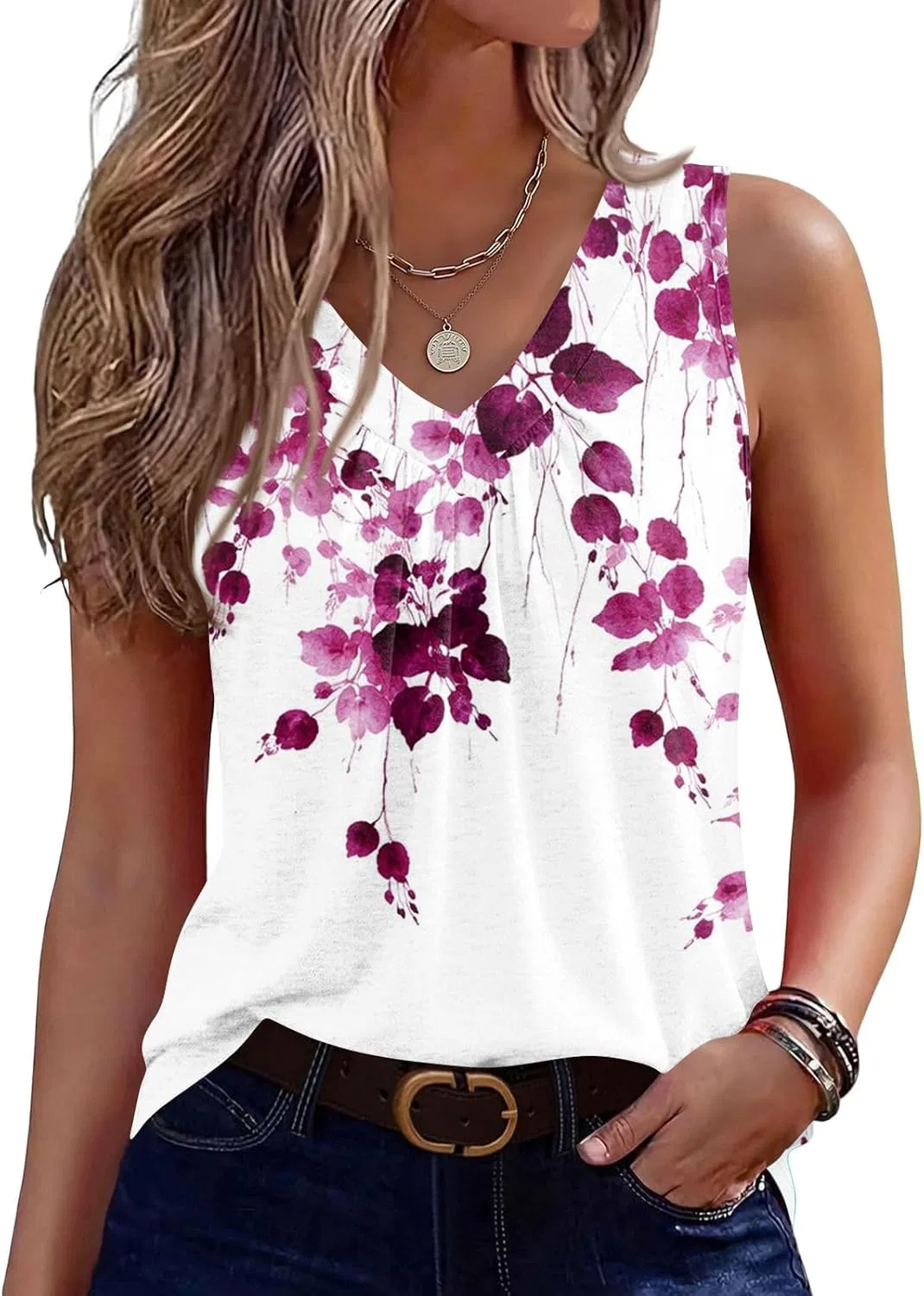 Женский топ майка V-образный вырез, мягкий, легкий, без рукавов, Polyester+Rayon+Spandex, 1-purple
