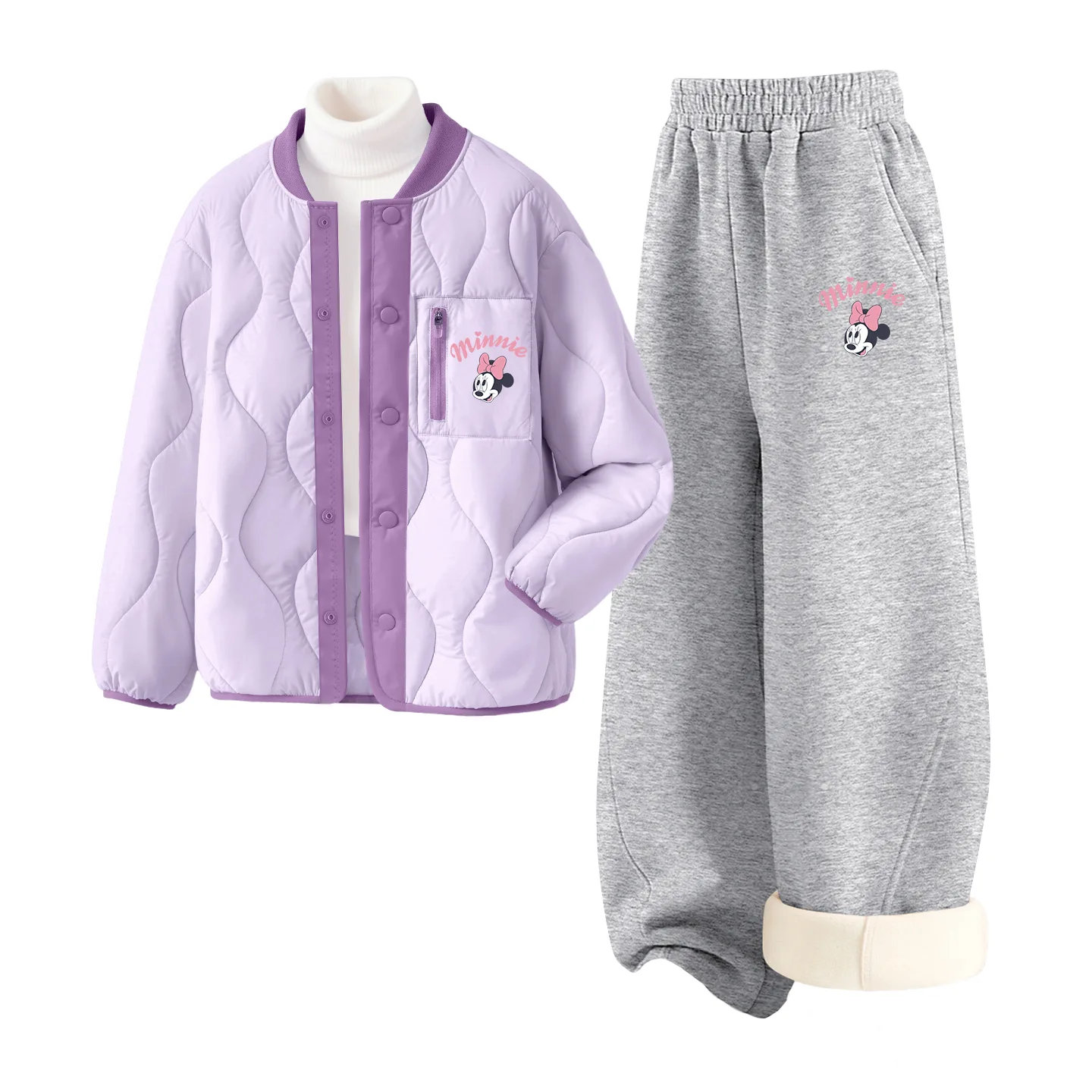 Детская повседневная спортивная футболка с круглым вырезом Disney, [Thickened and Fleece-Lined]Silicone Di-Lift K Purple+Di-Lift K Heather Gray