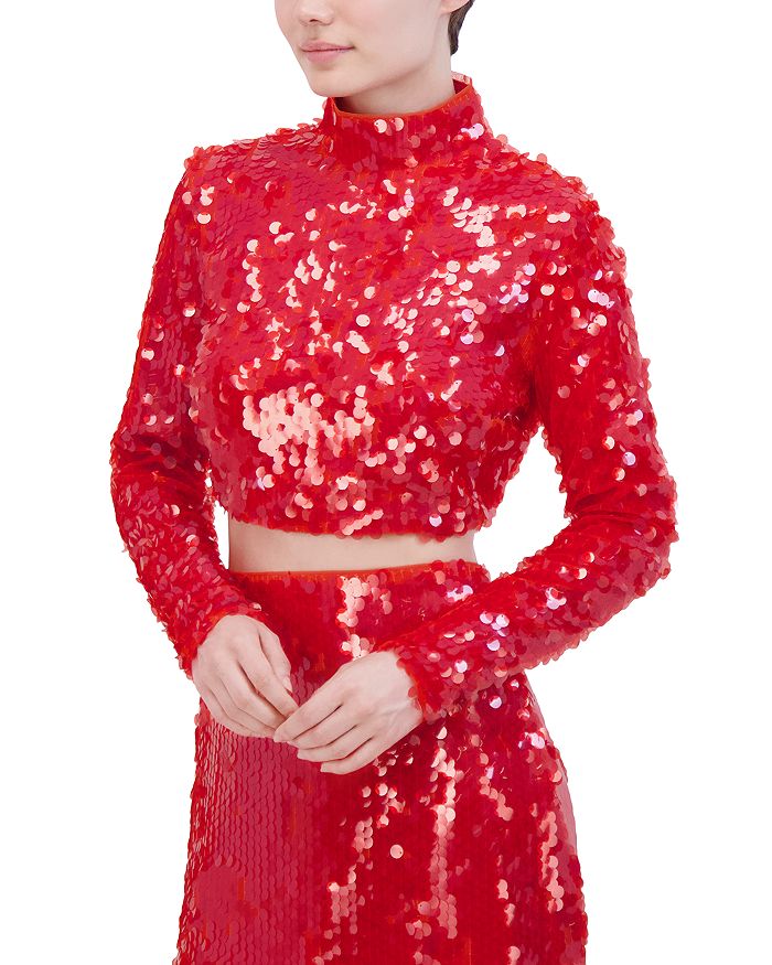 

Украшенный топ с воротником-стойкой BCBGMAXAZRIA, красный