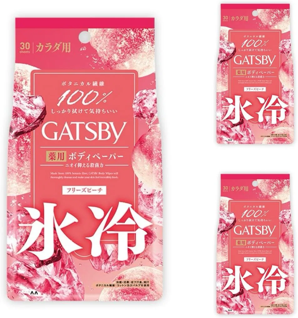 Дезодорирующие салфетки для тела Gatsby Ice Deodorant Body Paper N, 3 упаковки по 30 штук, аромат замороженного персика