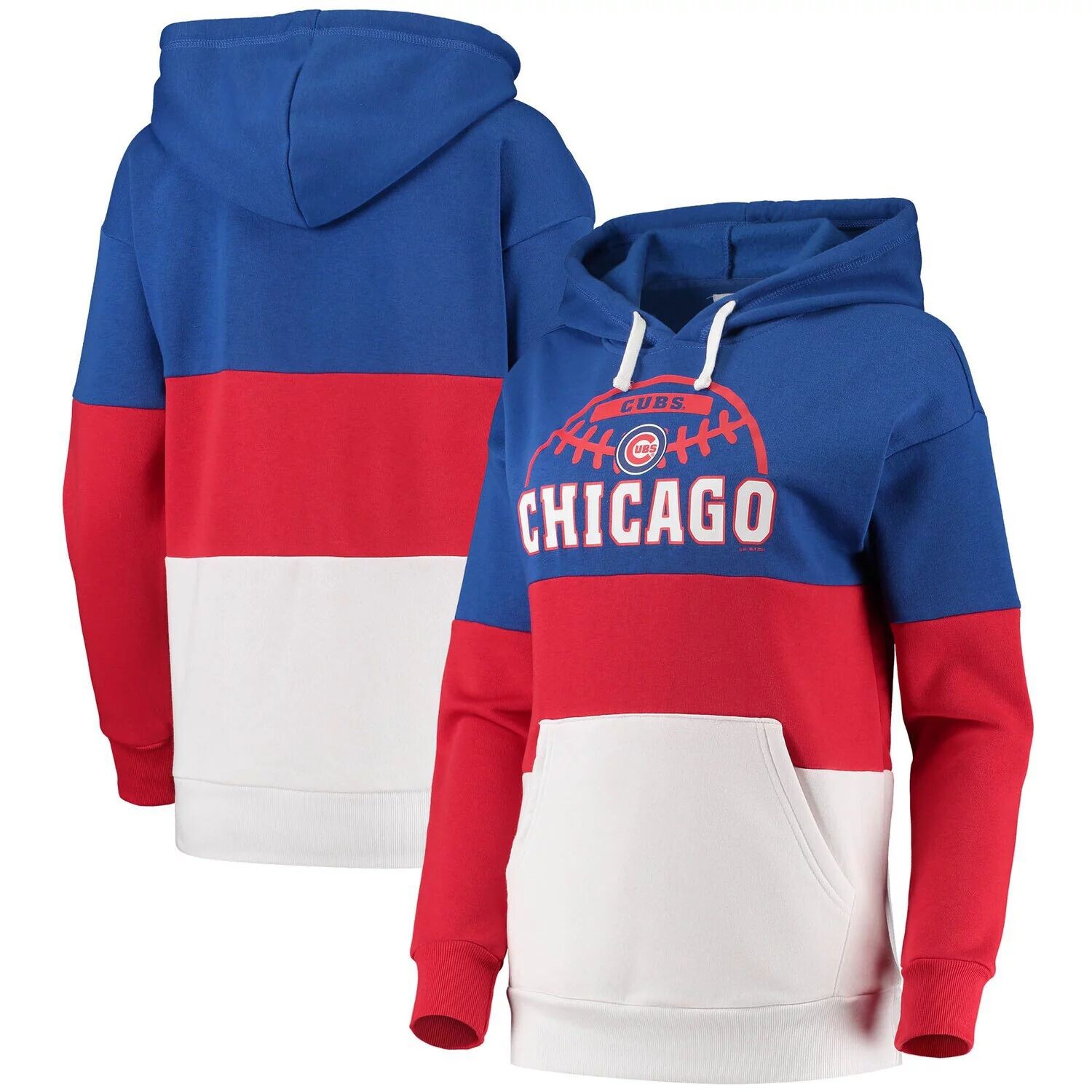 

Женский пуловер с капюшоном G-III Sports by Carl Banks Royal/Red Chicago Cubs Block and Tackle Colorblock G-III