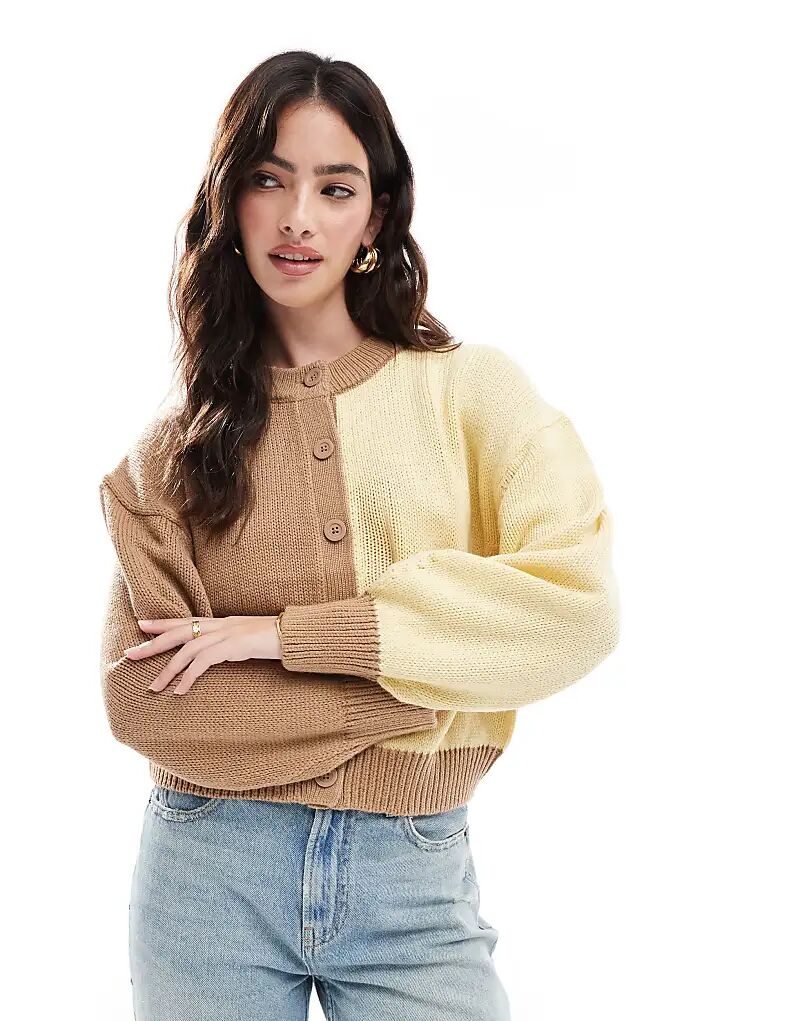 

Кардиган свободного кроя с рукавами-бананами в цвете пахта-мокко ASOS DESIGN