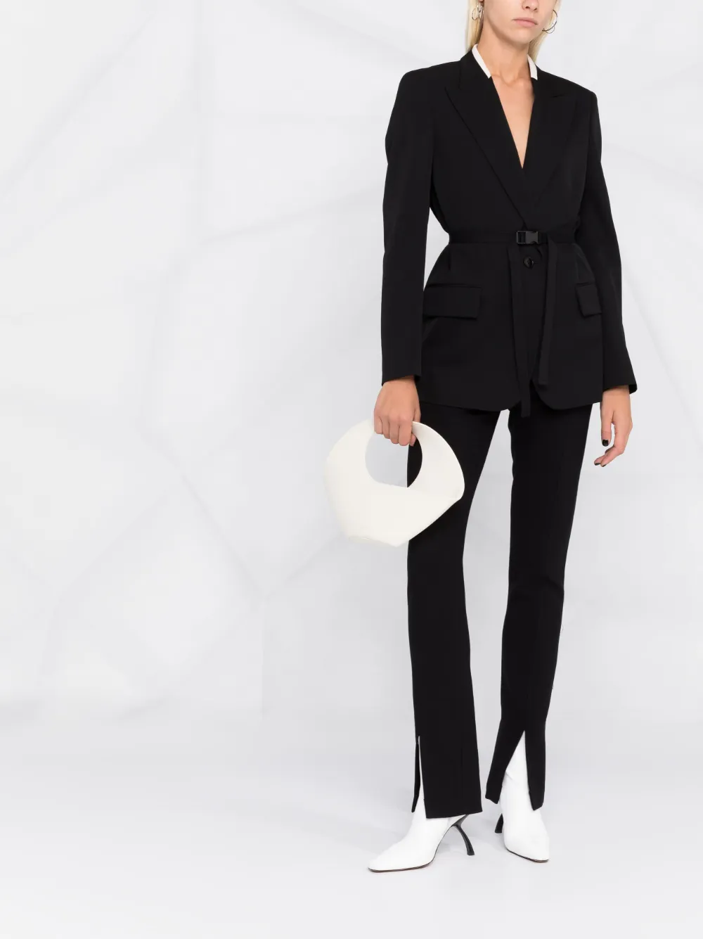 Однобортный блейзер с поясом Stella Mccartney, черный — фото 2