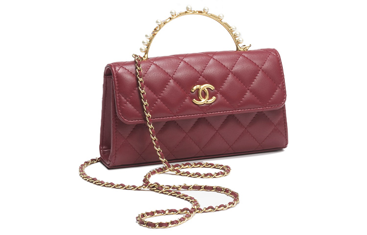 Кожаный чехол для телефона, Сумка, Плечевая сумка, Кросс-боди CHANEL Бордовый — фото 2