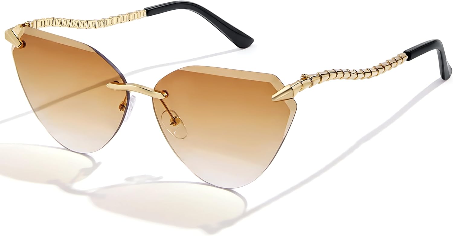 

Ретро-солнцезащитные очки «кошачий глаз» для женщин и мужчин, винтажные модные солнцезащитные очки с металлическими дужками в форме змеи, защита от УФ-излучения UV400 Jcheupet, Y2k Gradient Brown