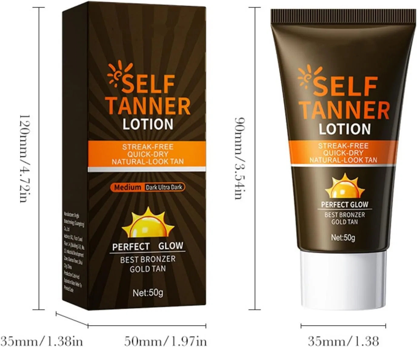 Лосьон для загара Medium to Dark Tanner Lotion Streak Natural Look Perfect Grow Bronzer Tanning, 50 мл Generic — фото 4