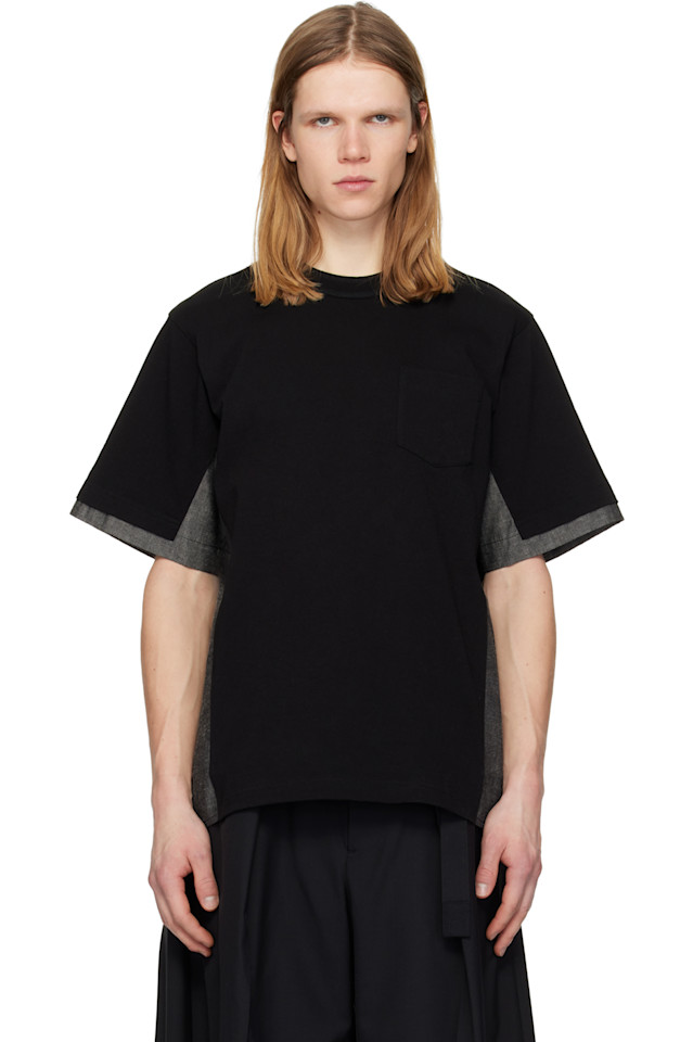 

Футболка из хлопкового трикотажа и легкой джинсовой ткани Sacai, черный