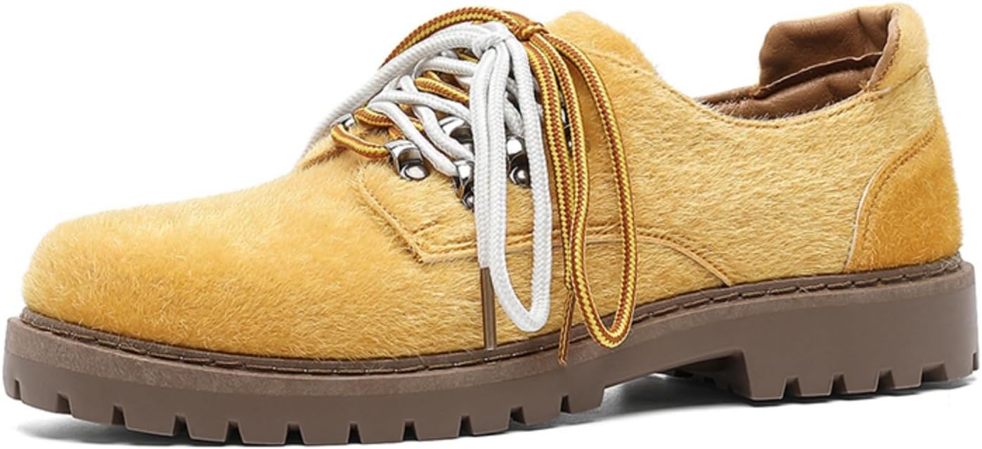 

Мужские модные ботинки с искусственным мехом, на шнуровке, с плюшем и кожей, комфортные кроссовки с двухцветными шнурками и толстой противоскользящей резиновой подошвой для повседневных прогулок Kelibasi, желтый
