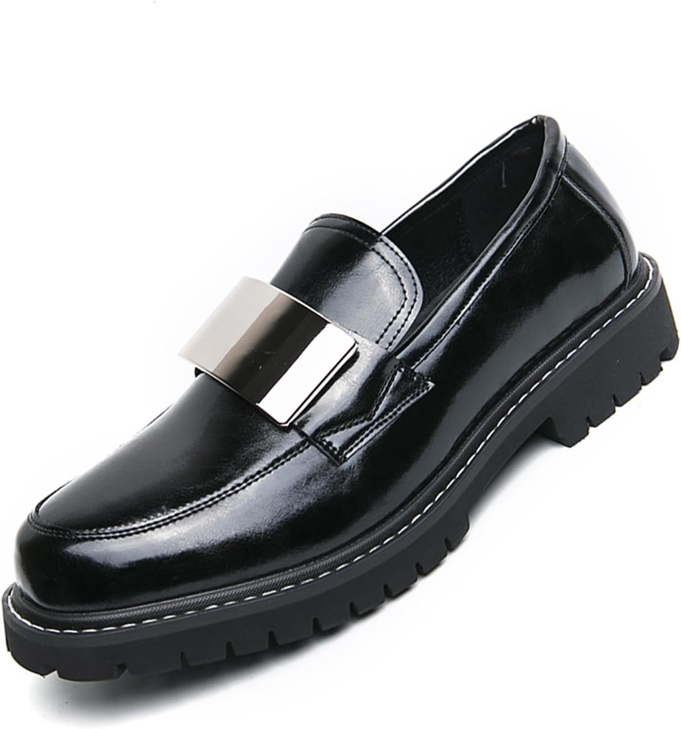 

Мужские лоферы MYCTFIYST с металлической пряжкой, удобные мягкие кожаные слипоны на платформе, с толстым каблуком, для повседневного и делового стиля, черный