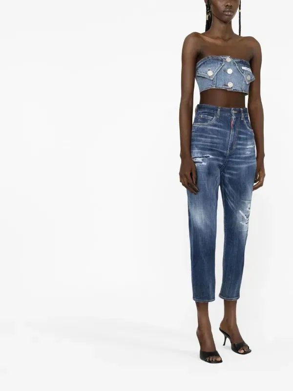Потертые укороченные джинсы Dsquared2, синий — фото 4
