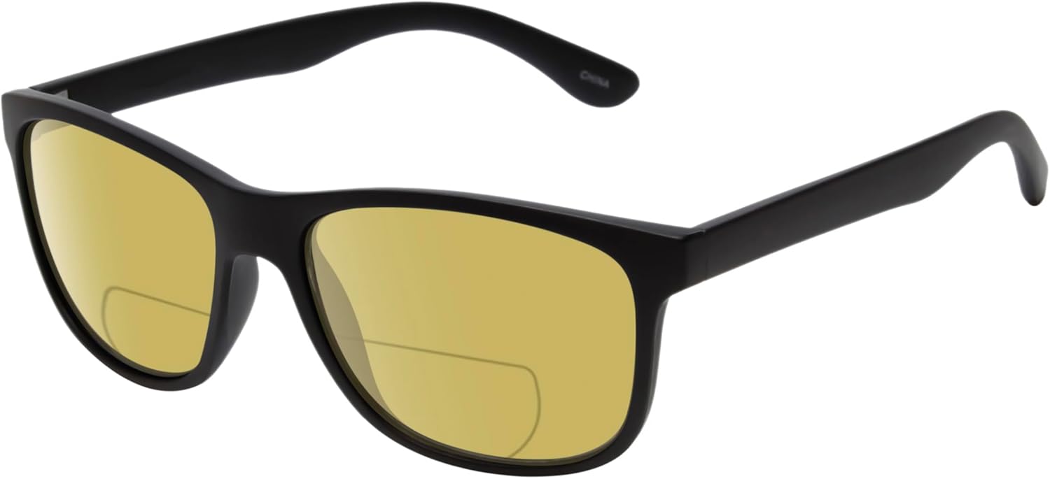 

Солнцезащитные очки Calabria Noah Panthos с поляризованными линзами и бифокальной линзой для чтения, модные и легкие, для мужчин и женщин, Matte Black/Polarized Sunflower Yellow