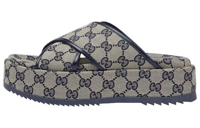Сандалии Gucci GG на платформе 30 мм, синие парусиновые туфли