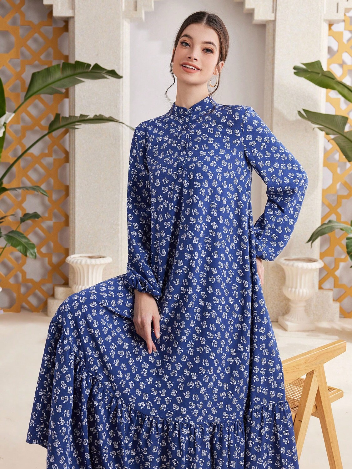 

SHEIN Mulvari женское платье с цветочным принтом, рукава-фонарики, многоцветный