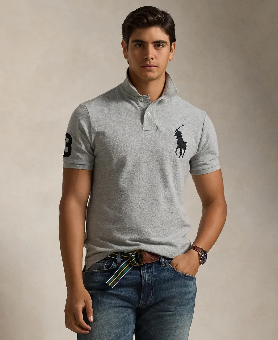 Мужская поло-рубашка Big Pony Custom Slim Fit из сетчатой ткани, стандартного и большого размера Polo Ralph Lauren, Andover Heather