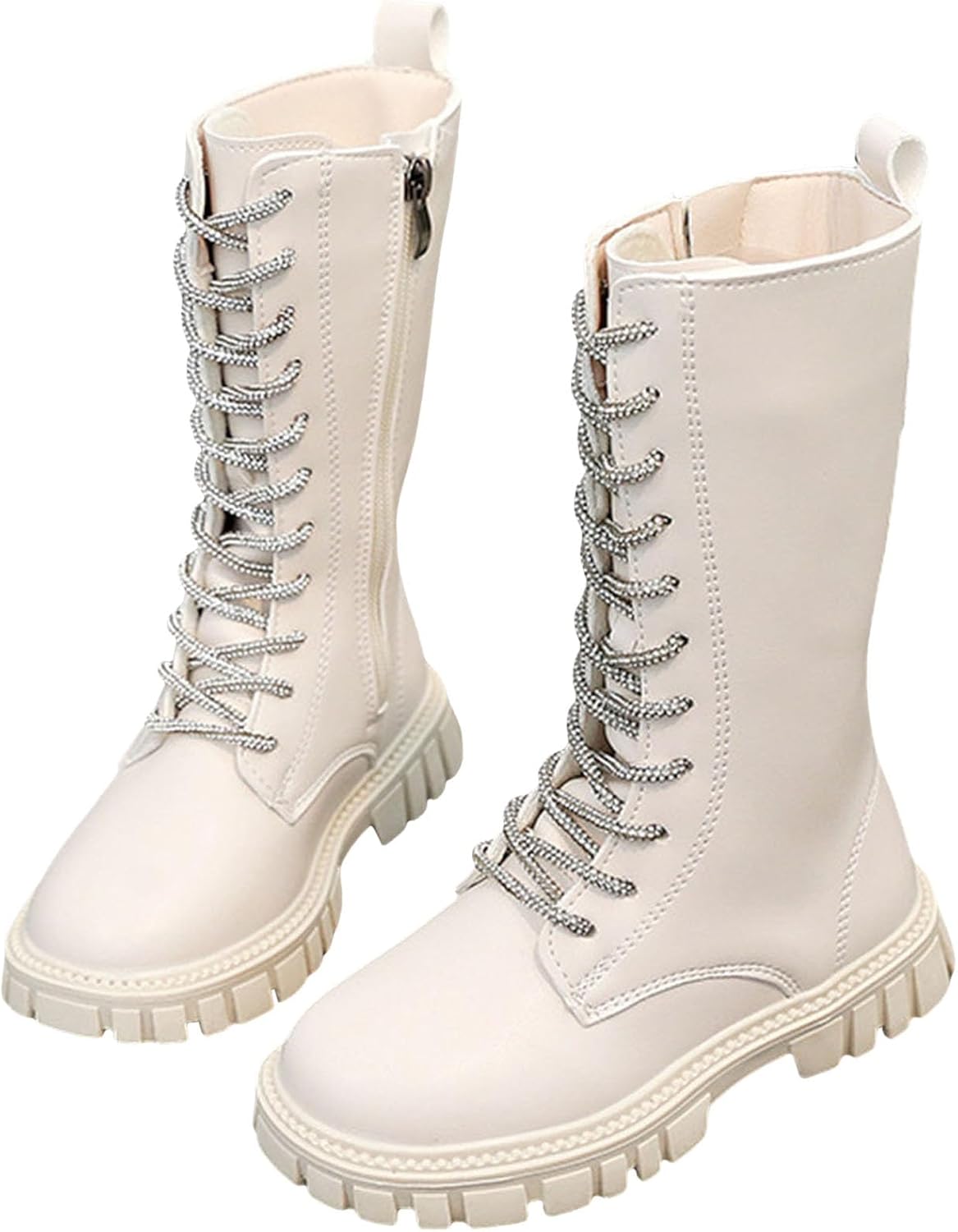 

Готические ботинки для девочек, ботинки на шнурках для мальчиков и девочек с боковой молнией, из искусственной кожи, водонепроницаемые, средние по голенища, зимние для малышей/детей младшего возраста/старших детей Generic, E-white