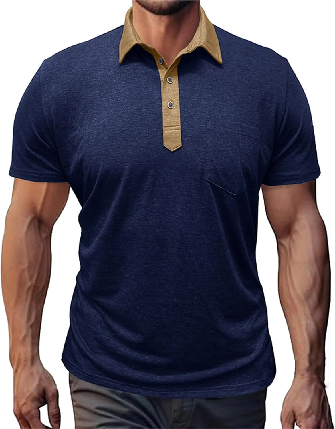 

Футболка-поло мужская летняя 2025 с коротким рукавом, карман