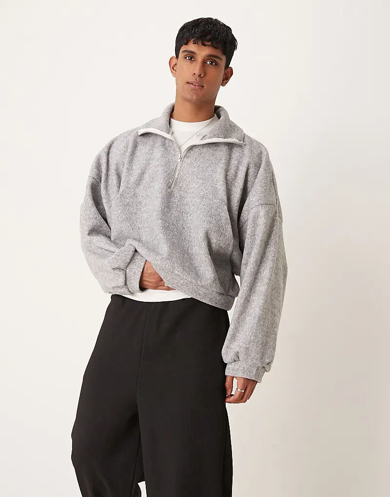 

Плотный укороченный джемпер oversize с воротником-стойкой из серого флиса с начесом ASOS DESIGN