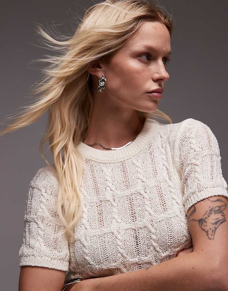 

Topshop Футболка фактурной вязки цвета слоновой кости