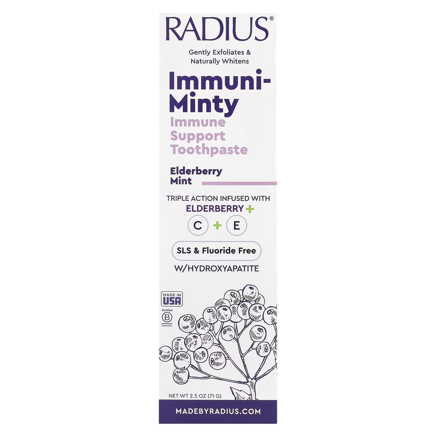 Immuni-Minty, Зубная паста для поддержки иммунитета, бузина и мята, 2,5 унции (71 г) Radius — фото 2