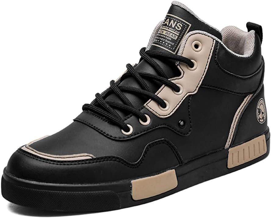 

Мужские высокие кроссовки для скейтборда MAUGELY из искусственной кожи с шнуровкой, повседневные для ходьбы, черный/желтый