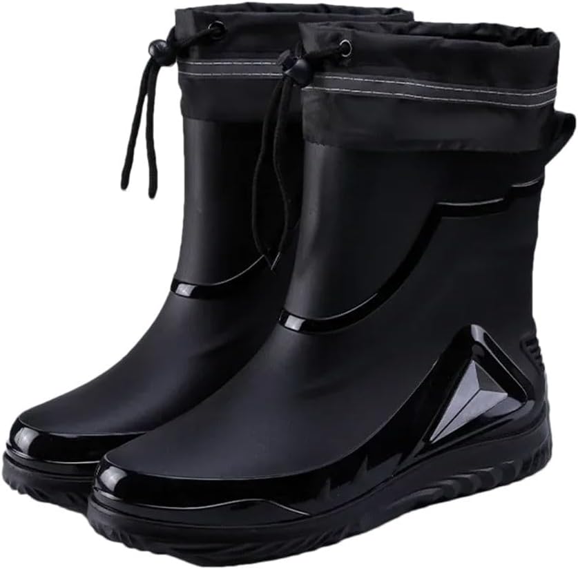 

Мужские водонепроницаемые дождевые ботинки для улицы, противоскользящие туфли, утепленные флисом, хлопковые теплые дождевые сапоги, обувь для кухни Generic, 15523